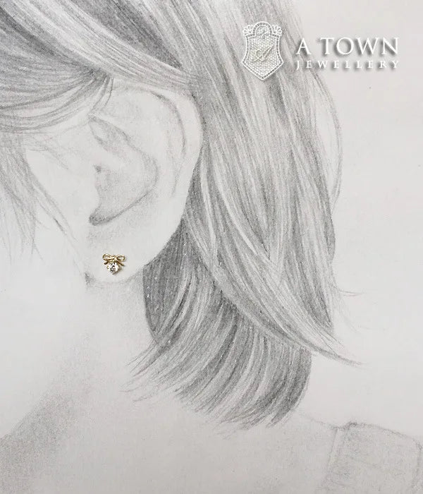 925 Sterling Silver 14k Gold Plated Bow Knot Zircon Small Stud Earrings