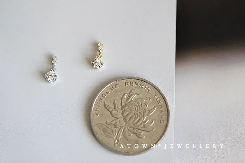 925 Sterling Silver 14k Gold Plated Small Zircon Korea Style Stud Earrings