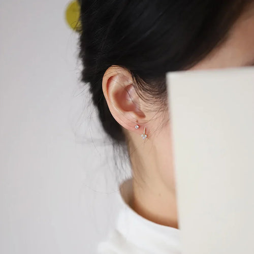 925 Sterling Silver 14K Gold Plated Heart Zircon Stud Earrings