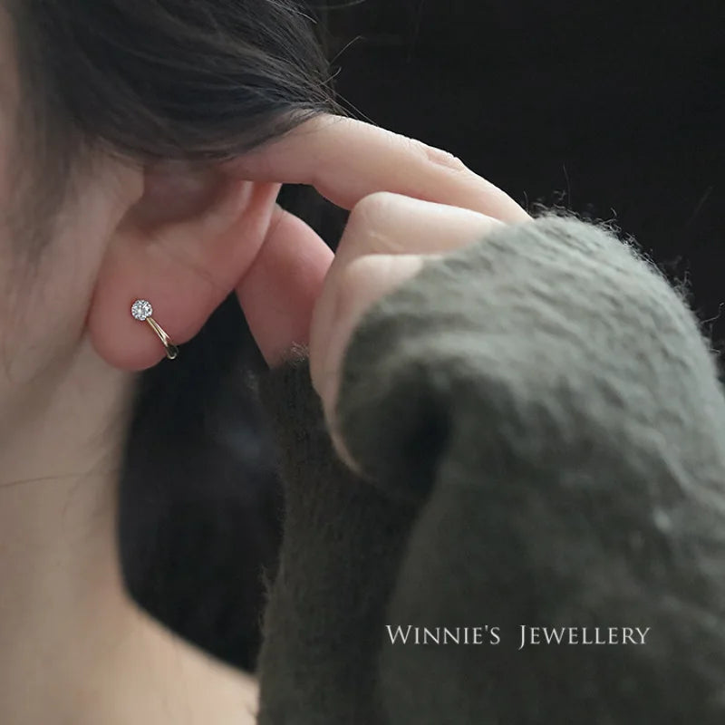 925 Sterling Silver 14k Gold Plated Zircon Geometry Simple Ring Stud Earrings