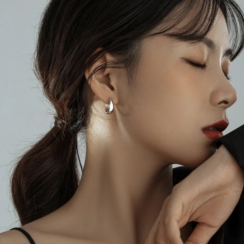 925 Sterling Silver geometric hoop Earrings