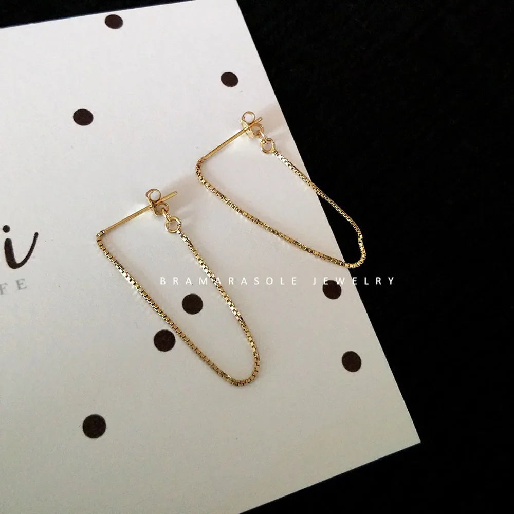 925 Sterling Silver Original 14K Gold Plated Simple Small Line Earrings