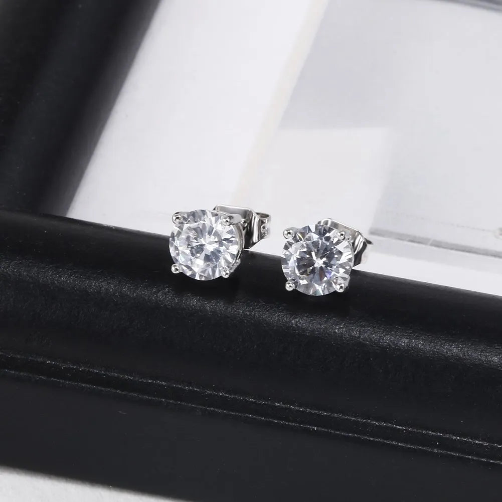925 Sterling Silver 6MM Zircon Stud Earrings