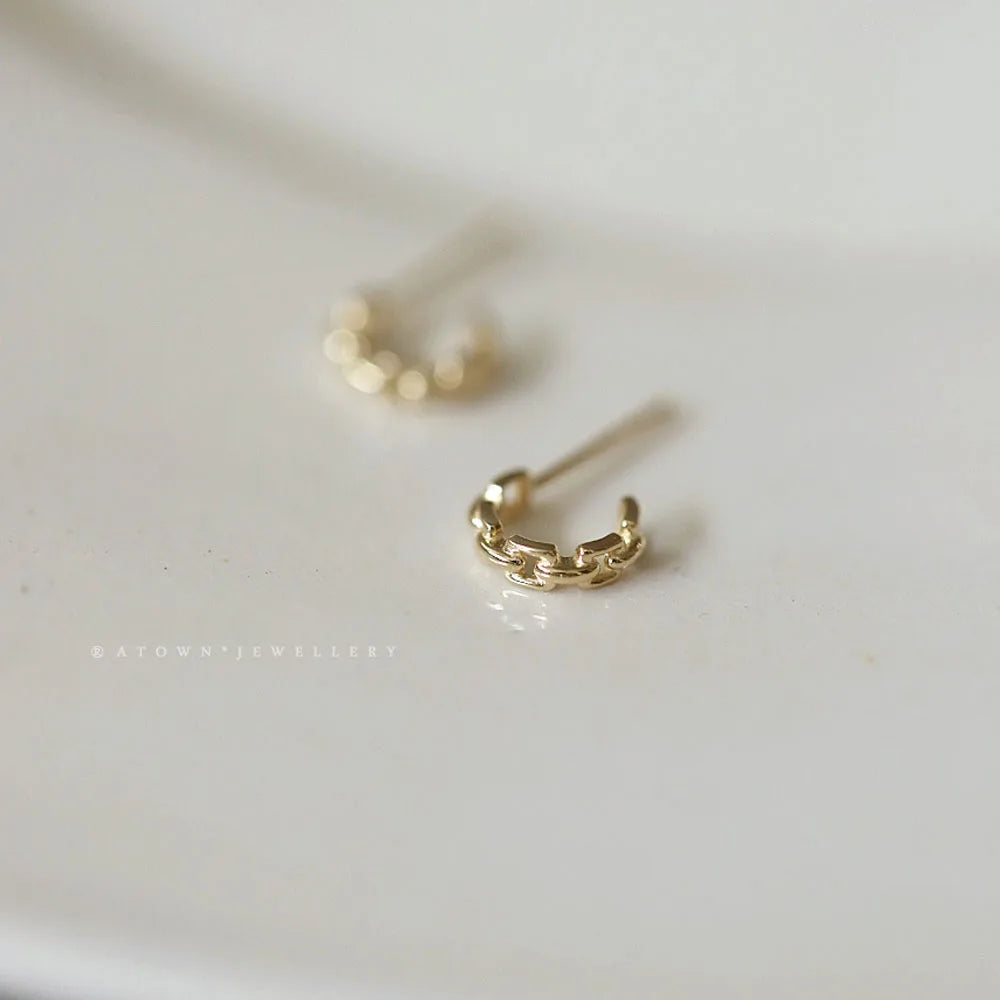 925 Sterling Silver 14K Gold Plated Cuban Chain Stud Earrings