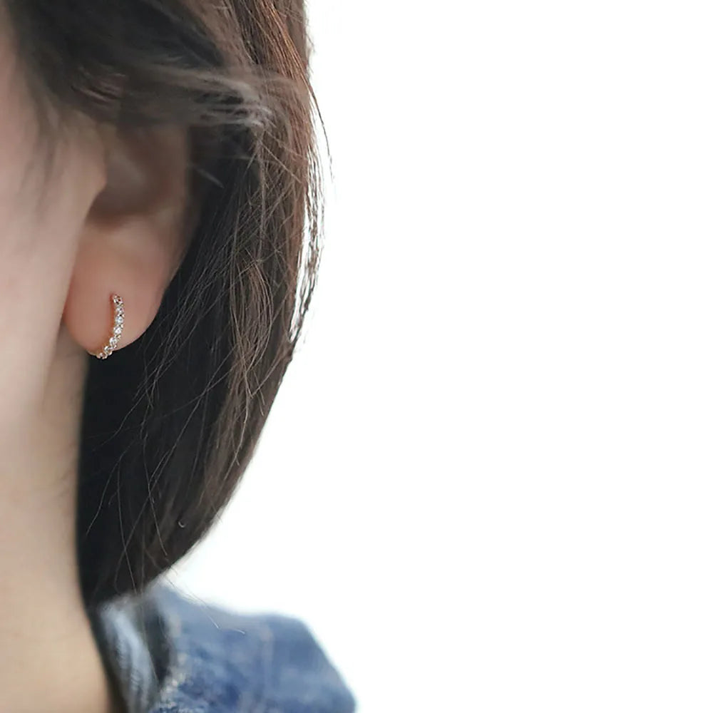 925 Sterling Silver 14k Gold Plated Classical Zircon Ear Clip Earrings