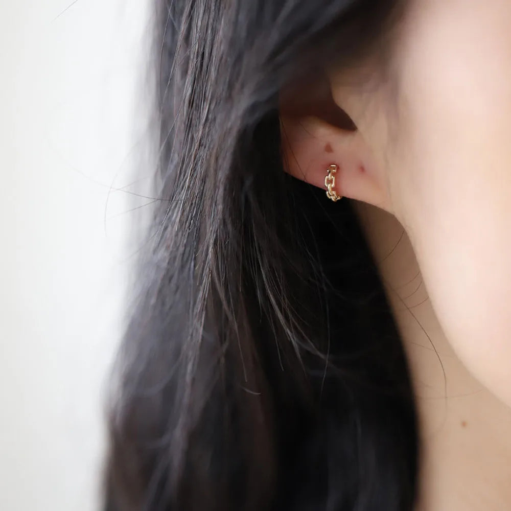 925 Sterling Silver 14K Gold Plated Cuban Chain Stud Earrings