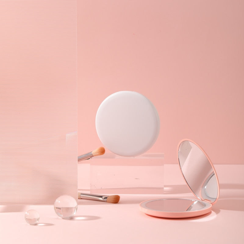 Mini Portable Lights LED Makeup Mirror Hand Hold Foldable LEDs Pocket Makeup Mirror Light Beauty Mirrors Cosmetic Tool