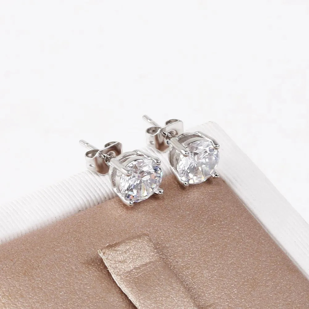925 Sterling Silver 6MM Zircon Stud Earrings