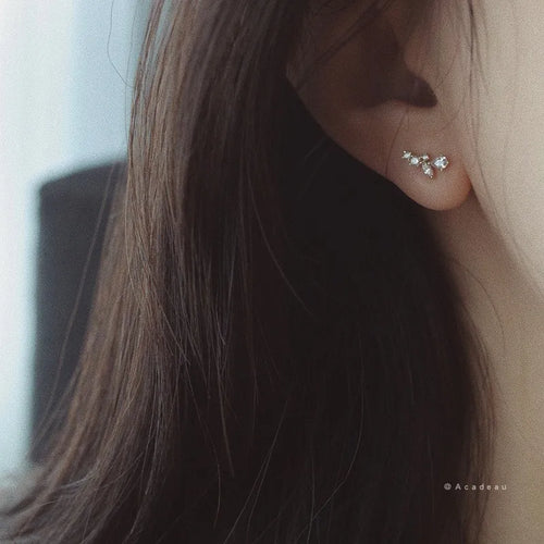 925 Sterling Silver 14K Gold Plated Floral Drop Zircon Stud Earrings