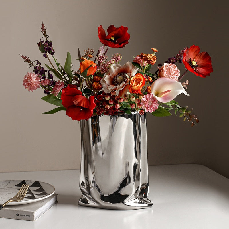 Electroplated Silver Paper Bag Vase