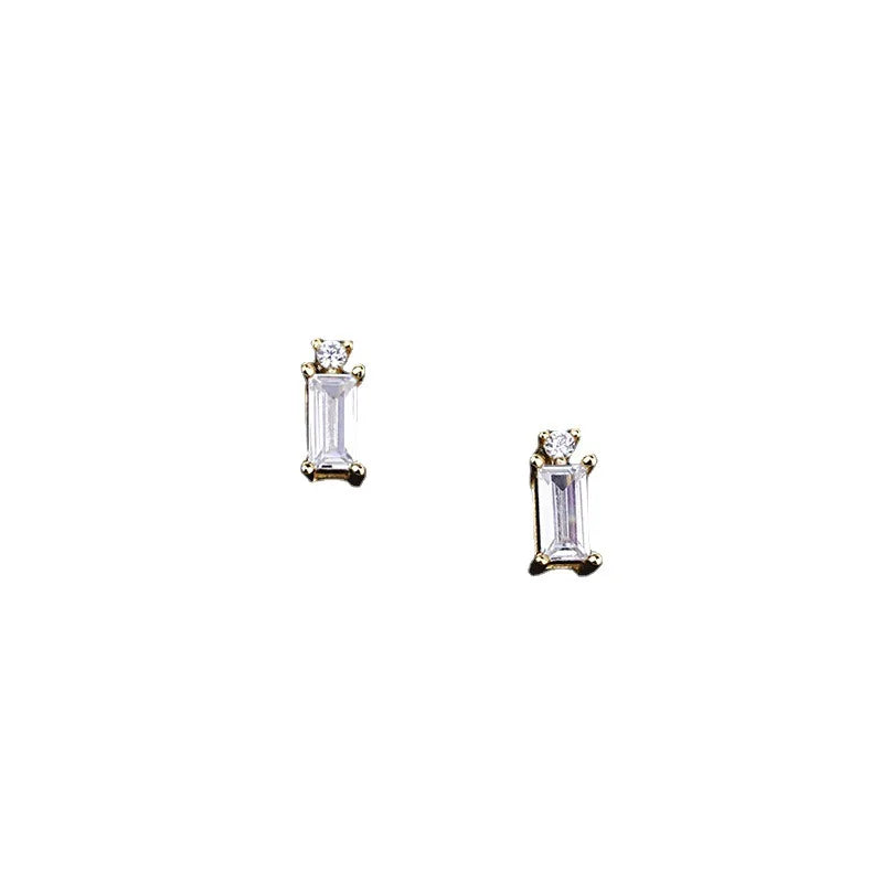 925 Sterling Silver 14K Gold Plated Square Zircon Stud Earrings Jewelry