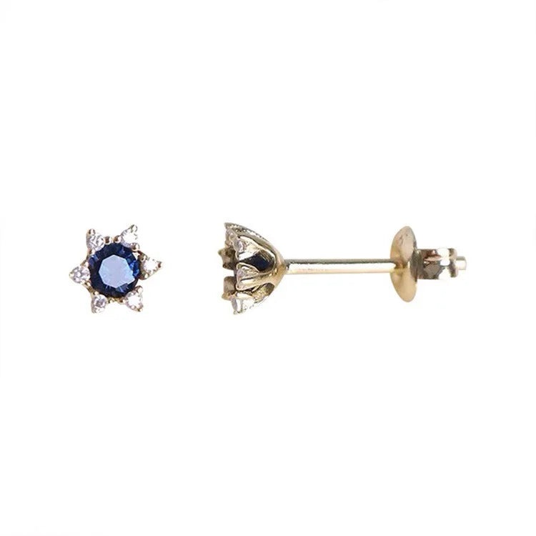 925 Sterling Silver 14k Gold Plated Blue Zircon Sun Stud Earrings