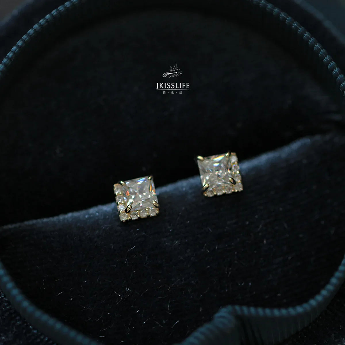925 Sterling Silver 14k Gold Plated Square Zircon Korea Style Stud Earrings