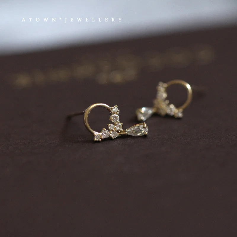 14k Gold Original 925 Sterling Silver Zircon Small Ring Stud Earrings