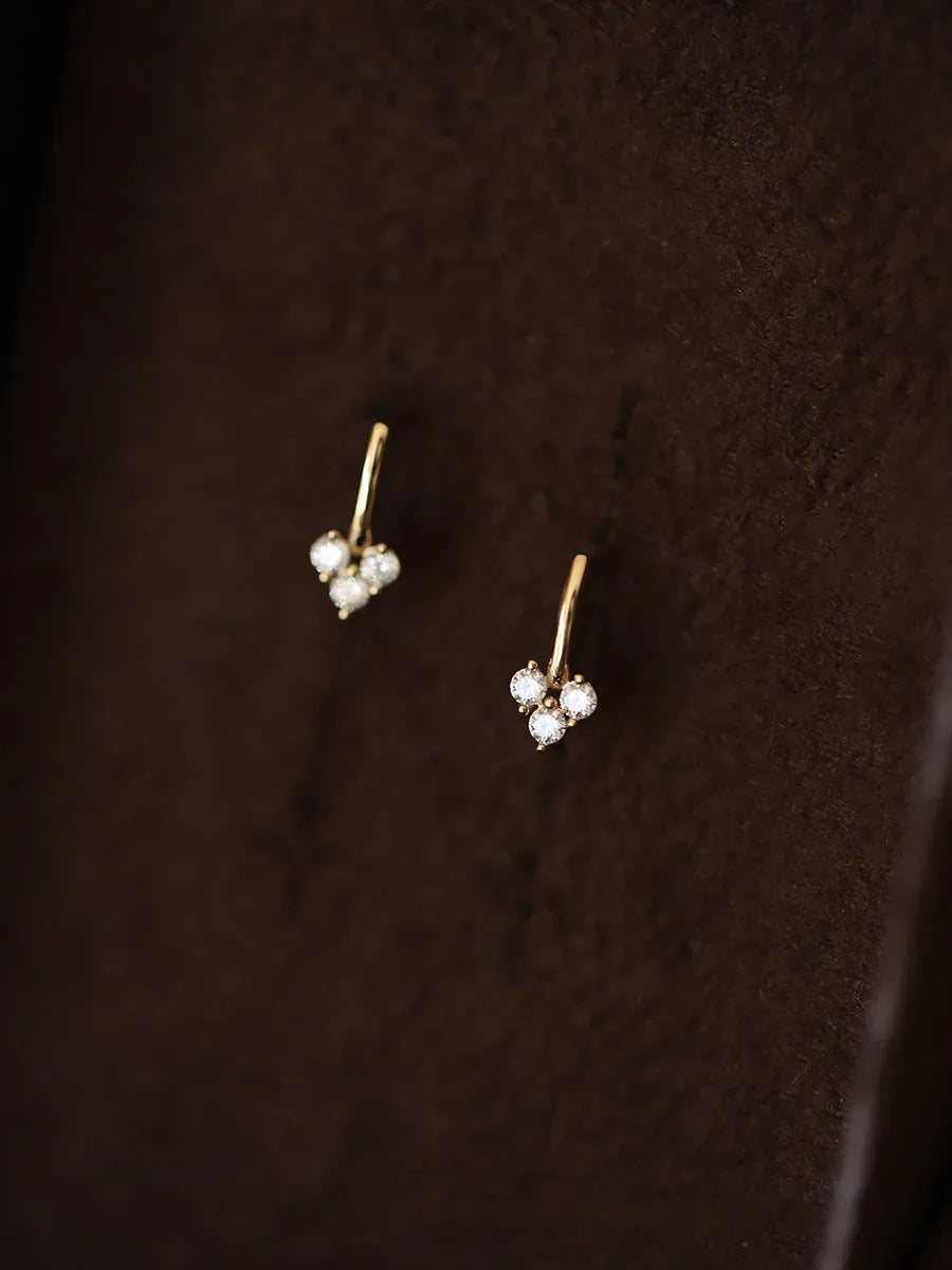 925 Sterling Silver 14K Gold Plated Heart Zircon Stud Earrings