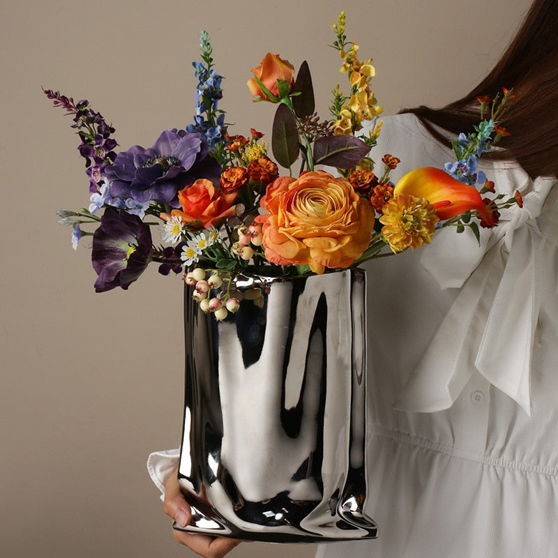 Electroplated Silver Paper Bag Vase