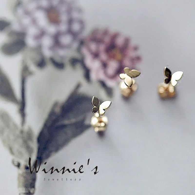 925 Sterling Silver 14k Gold Plated Butterfly Small Stud Earrings