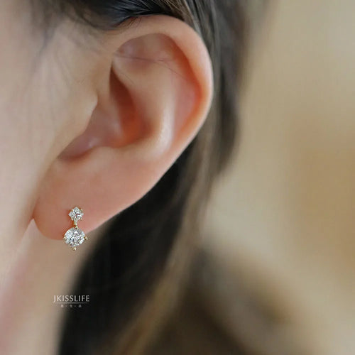 925 Sterling Silver 14k Gold Plated Round Zircon Stud Earrings