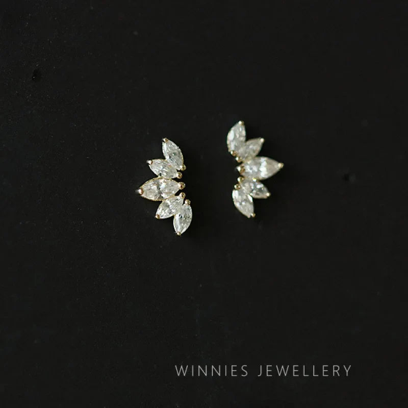 925 Sterling Silver 14K Gold Plated Flower Zircon Stud Earrings