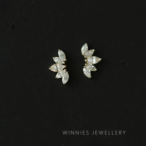 925 Sterling Silver 14K Gold Plated Flower Zircon Stud Earrings