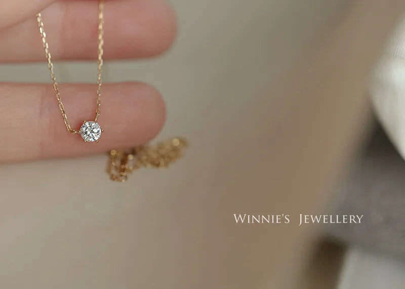 925 Sterling Silver 14k Gold Plated Round Zircon Pendant Necklaces