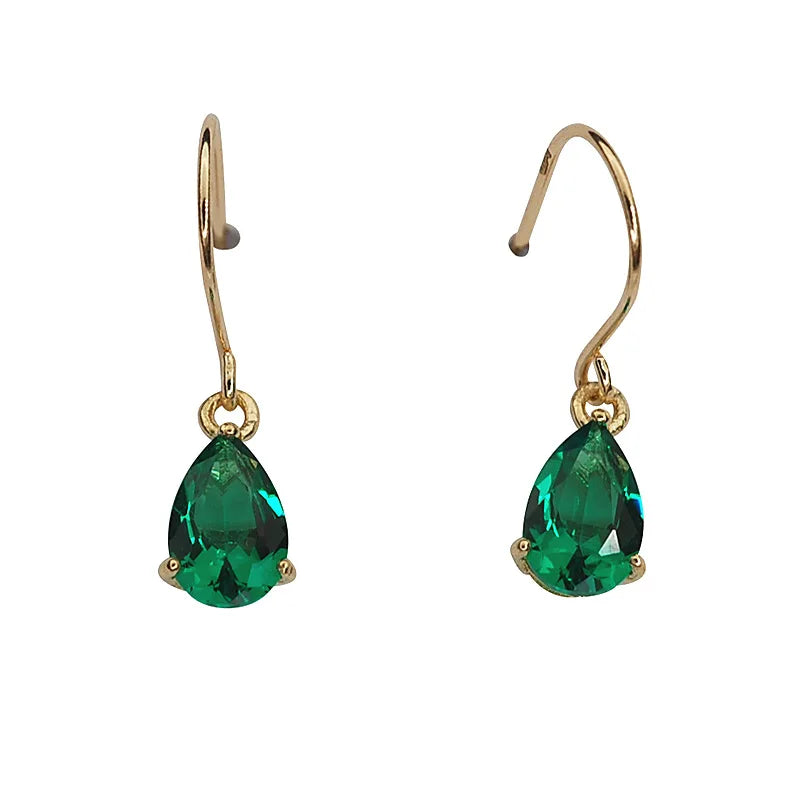 925 Sterling Silver 14K Gold 14K Gold Plated Green Zircon Drop Stud Earrings