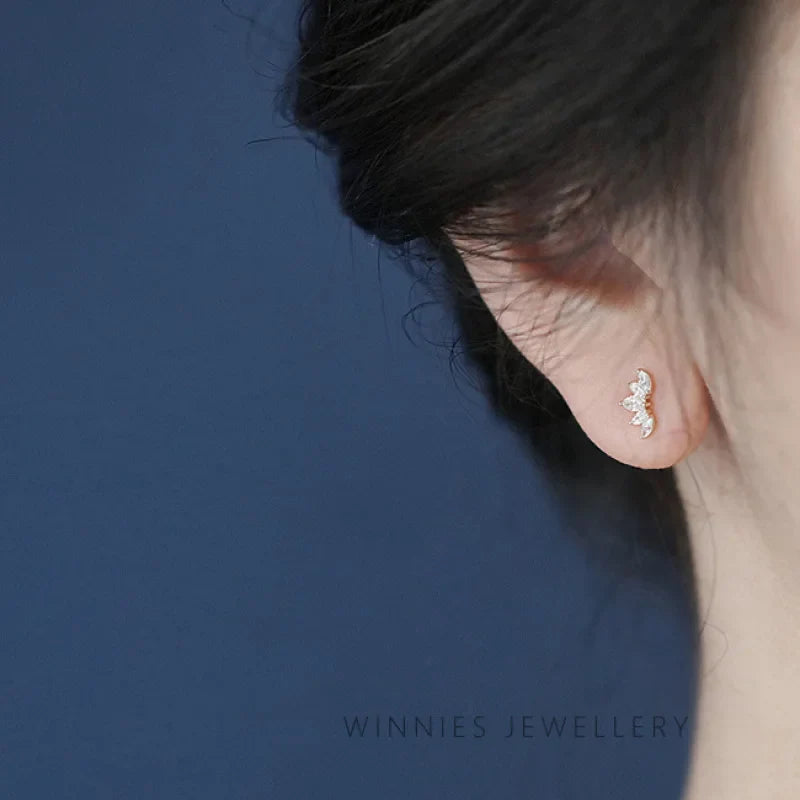 925 Sterling Silver 14K Gold Plated Flower Zircon Stud Earrings