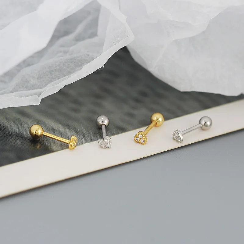 925 Sterling Silver 14k Gold Plated Heart Zircon Stud Earrings
