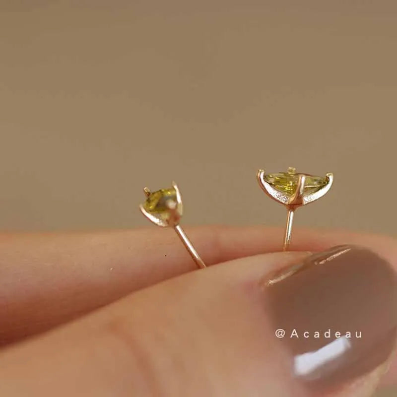 925 Sterling Silver 14k Gold Plated Olive Green Zircon Stud Earrings