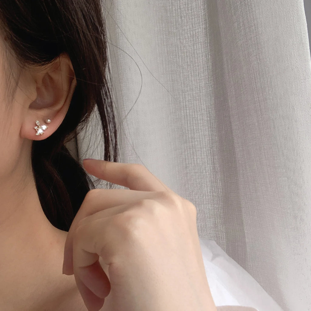 925 Sterling Silver 14K Gold Plated Zircon Geometry Small Stud Earrings