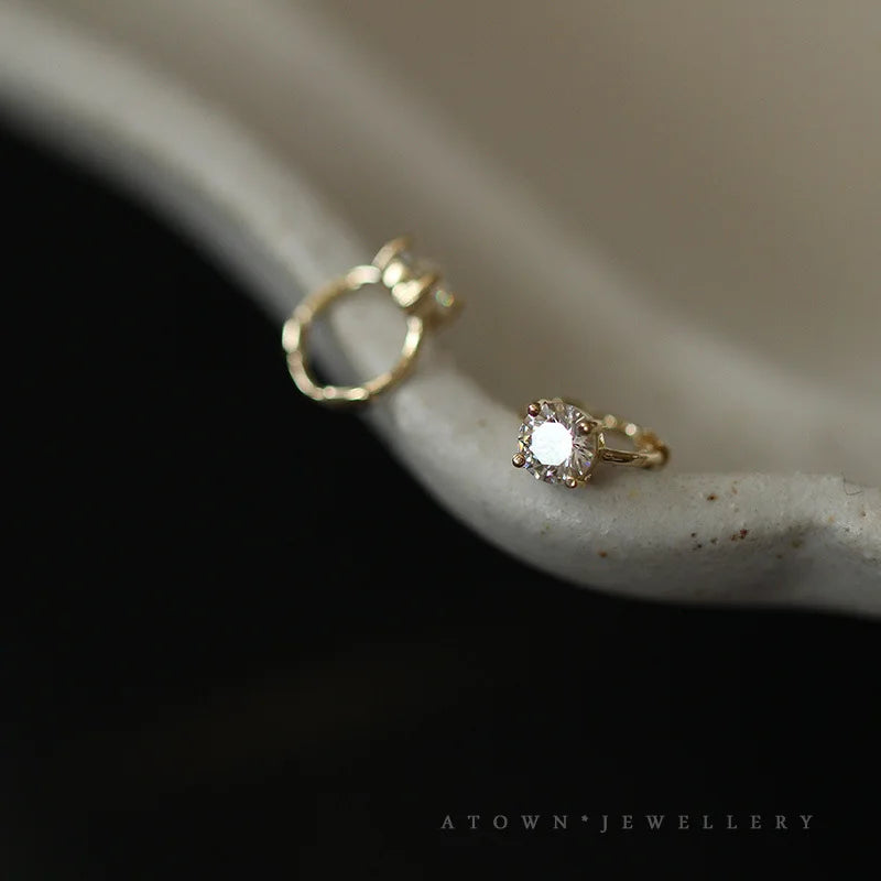 925 Sterling Silver 14k Gold Plated Round Zircon Hoop Earrings