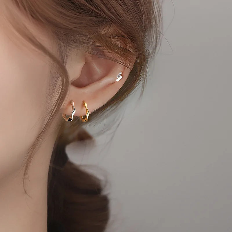 925 Sterling Silver 14k Gold Plated Twist Ring Stud Earrings