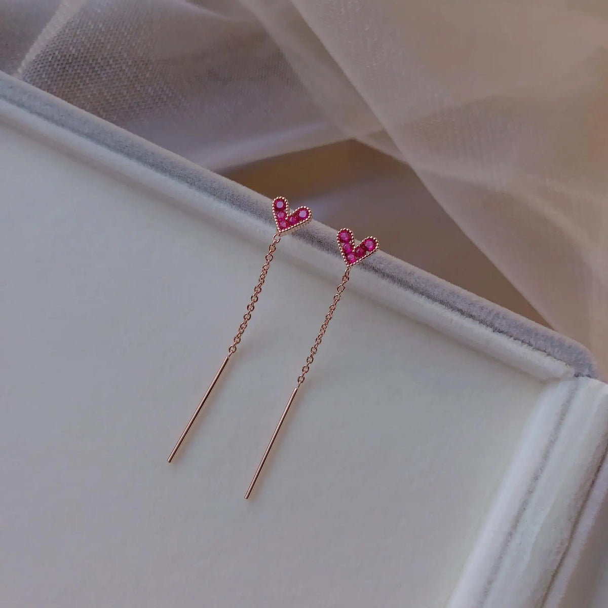 925 Sterling Silver Heart Tassel Stud Earrings