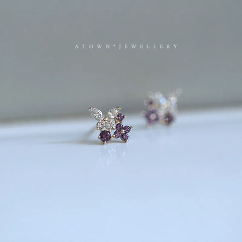 925 Sterling Silver 14k Gold Butterfly Zircon Stud Earrings