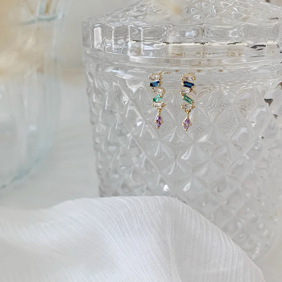 925 Sterling Silver 14K Gold Plated Square Zircon Stud Earrings
