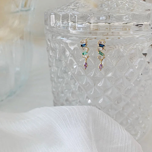 925 Sterling Silver 14K Gold Plated Square Zircon Stud Earrings
