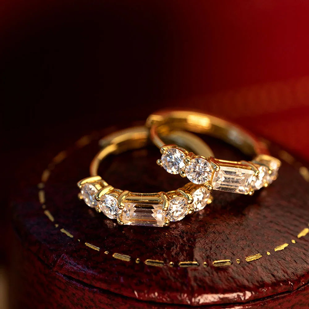 925 Sterling Silver 14K Gold Plated Zircon Hoop Earrings