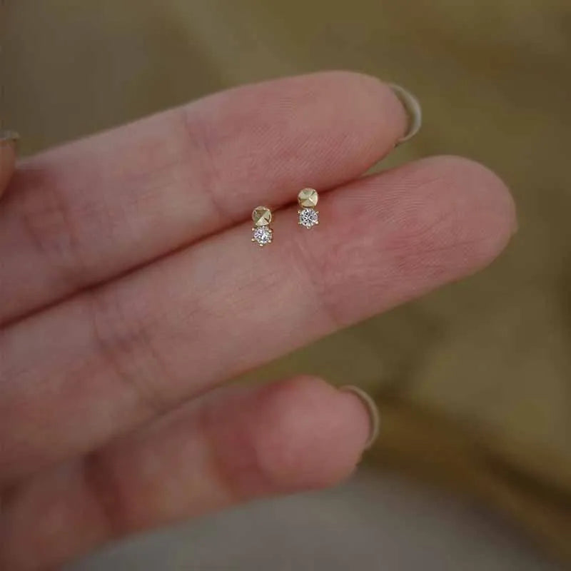 925 Sterling Silver 14k Gold Zircon Small Stud Earrings