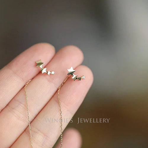 925 Sterling Silver 14k Gold Plated Tassel Small Stud Earrings
