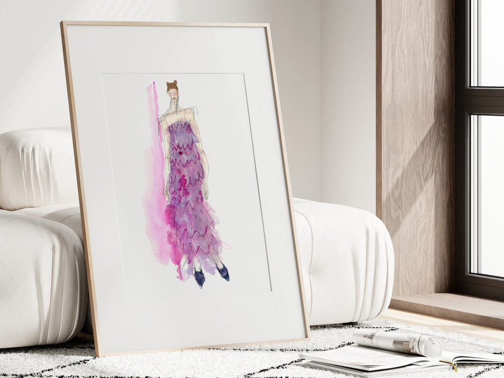 a picture of a dress hanging on a wall