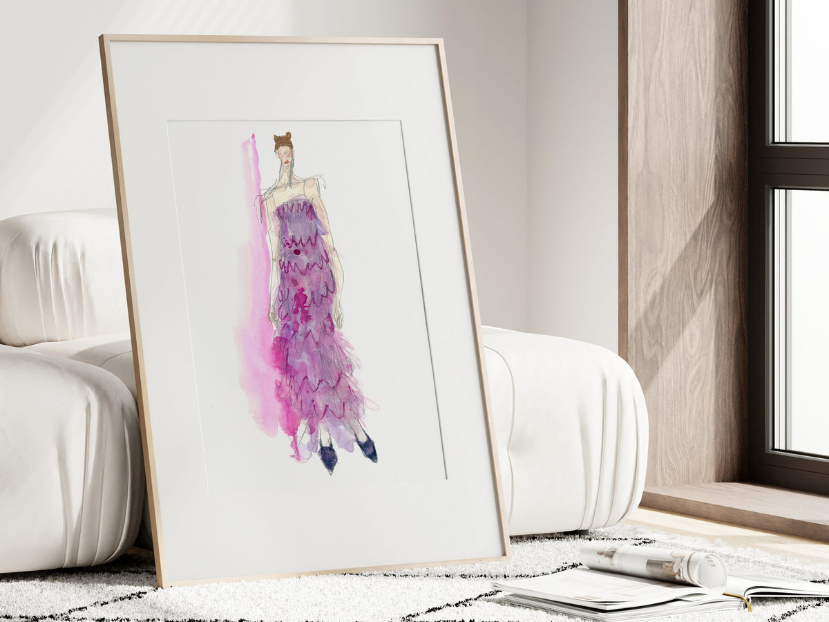 a picture of a dress hanging on a wall