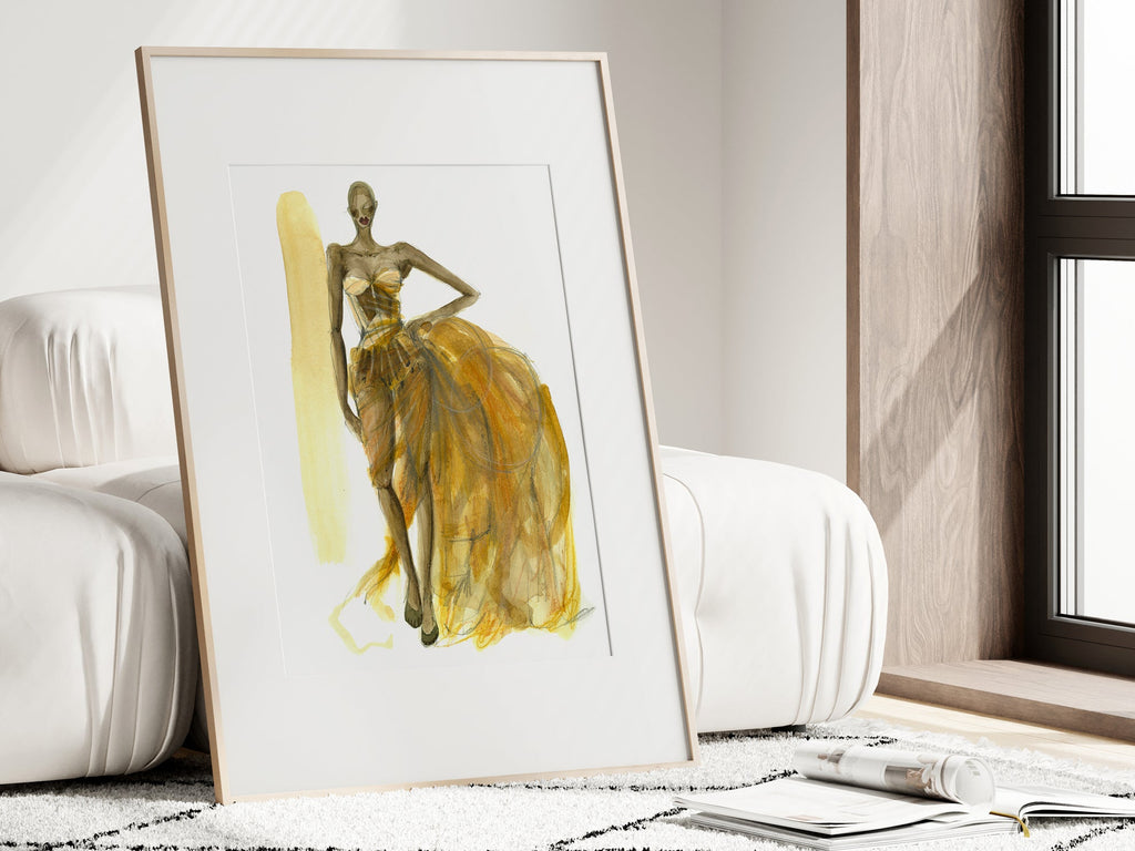 a painting of a woman in a yellow dress
