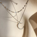 Moon and Star Double strand 925 Sterling Silver Necklace