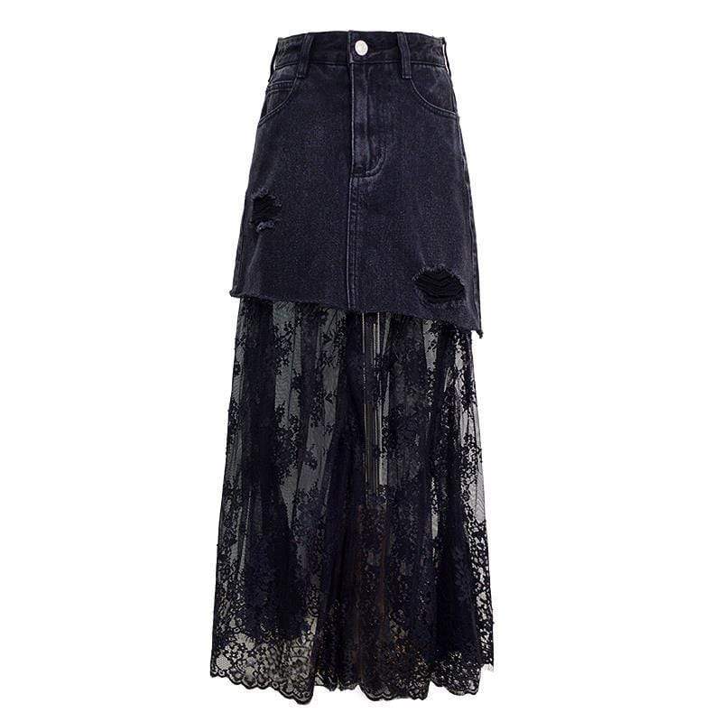 Compassion Denim Lace Skirt