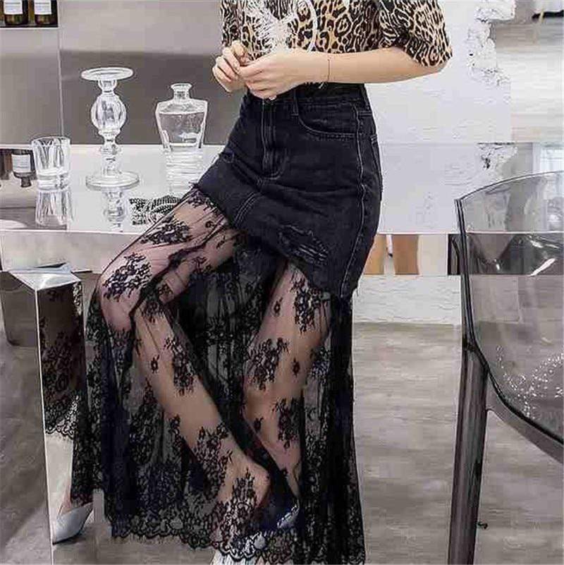 Compassion Denim Lace Skirt