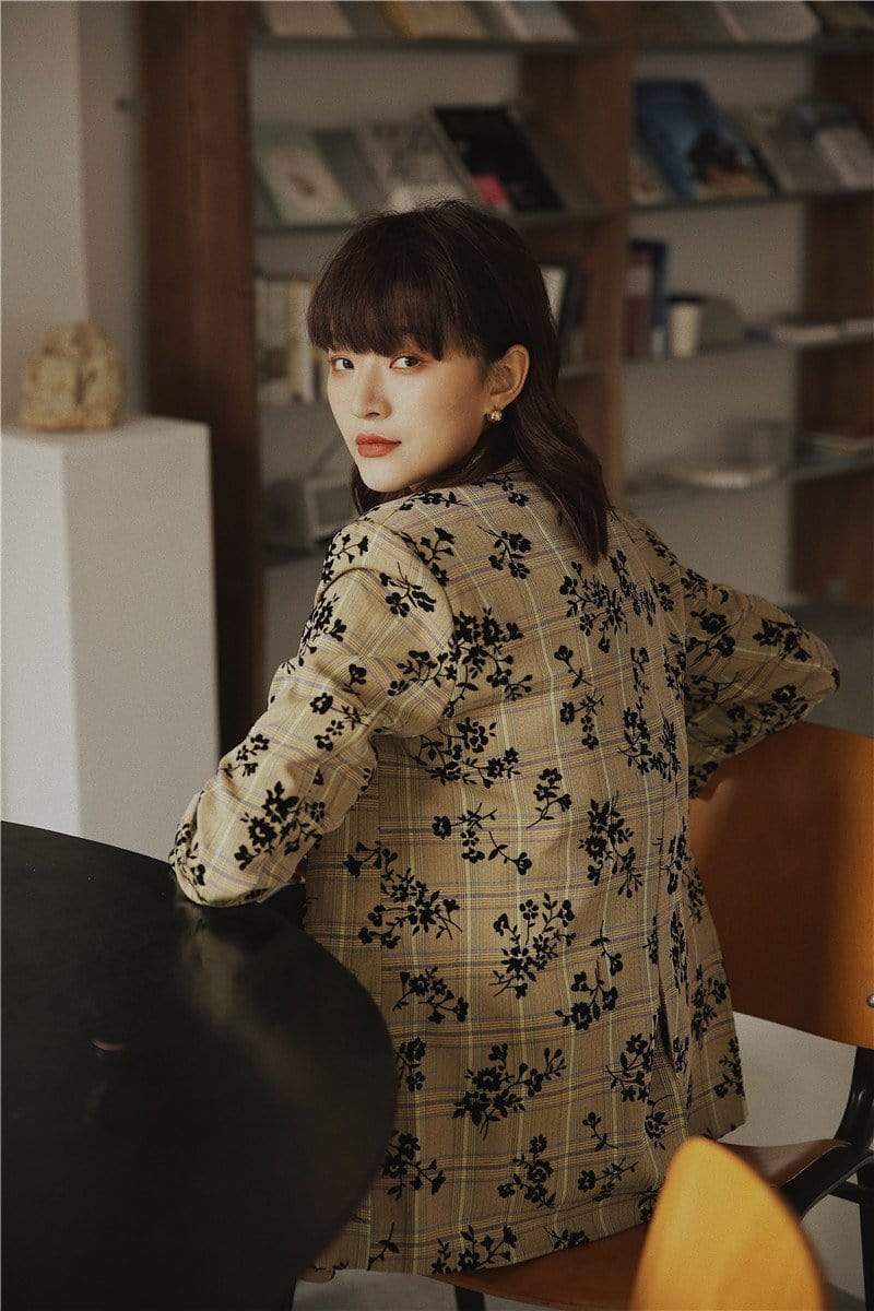 Daisy Floral Plaid Blazer