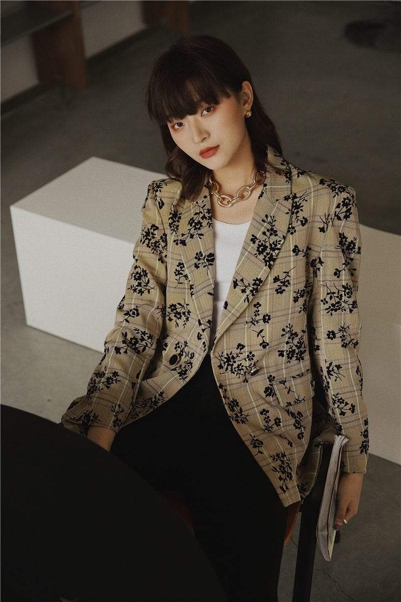 Daisy Floral Plaid Blazer