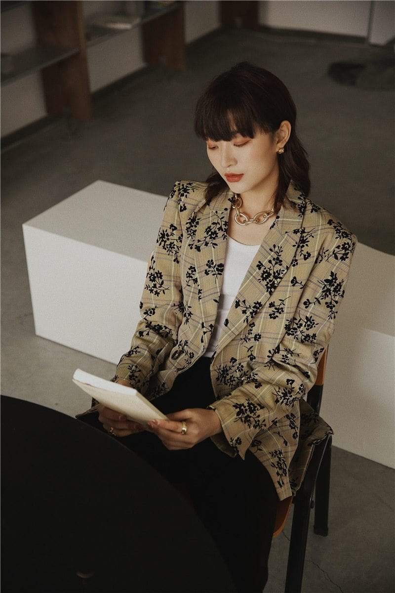 Daisy Floral Plaid Blazer