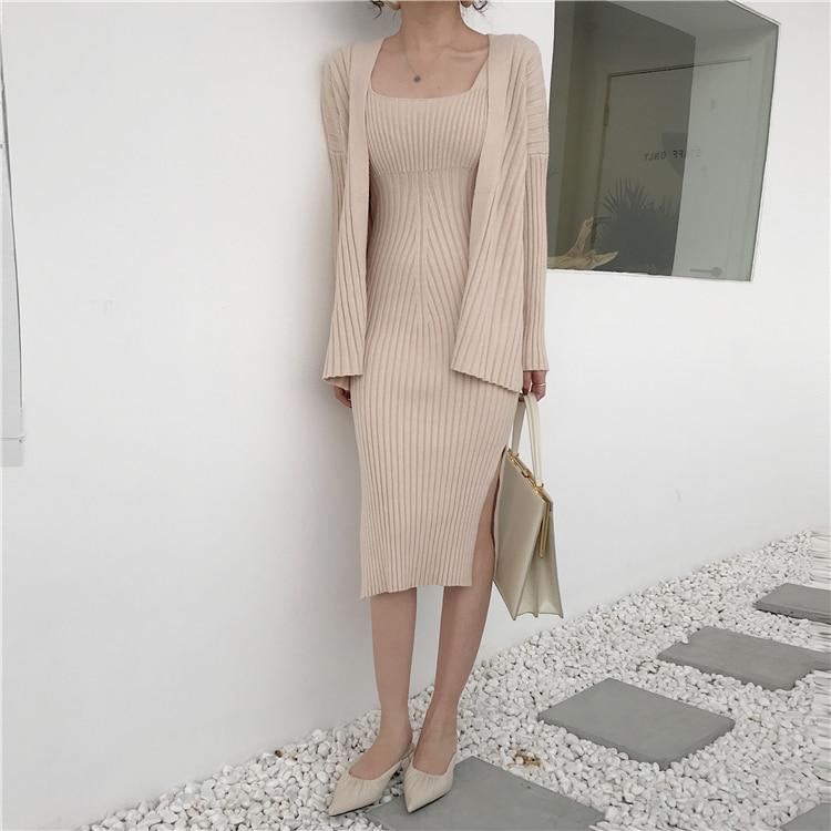 Desire Two Piece Cardigan Knit Dress Set