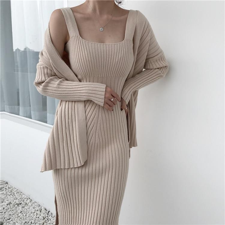 Desire Two Piece Cardigan Knit Dress Set